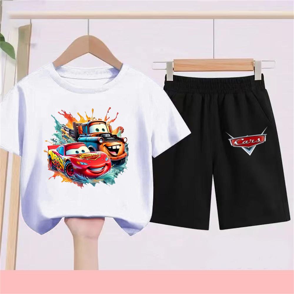 Cartoon Lightning McQueen Casual Clothes Disney Cars Boy 3D Print Short Sleeve T-shirt Kids Children's Set
