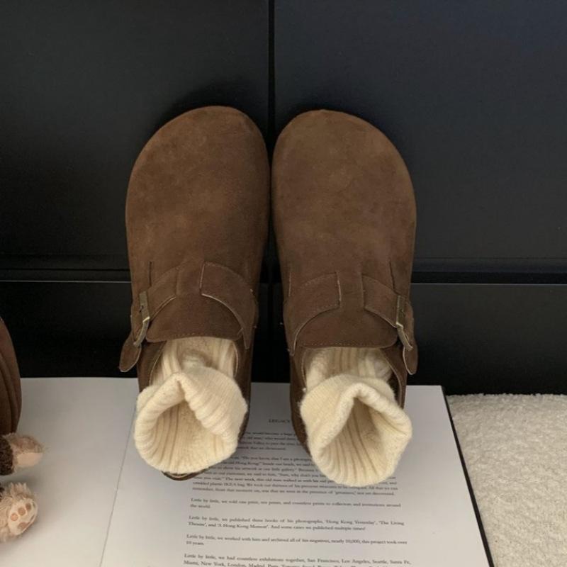 Rindsleder-Version! Mori Plattform Boken Schuhe vielseitige Slipper Herbst und Winter neue Retro Einzel Schuhe Ein-Pedal Damen Schuhe