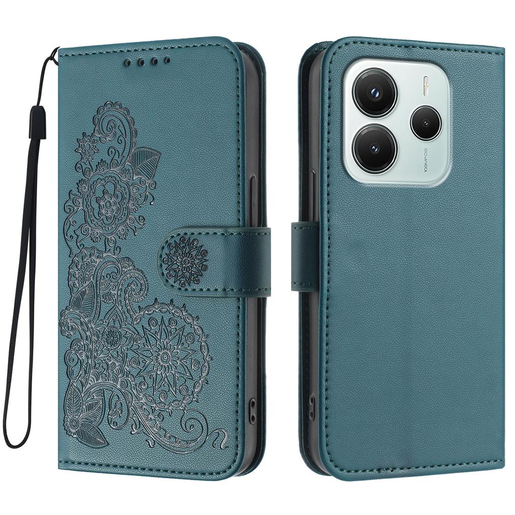 Für Xiaomi Redmi Note 14 4G (164,84 x 78,15 x 8,16 mm) Handyhüllen Mandala Blume Leder Geldbörse Handyhülle mit Trageriemen