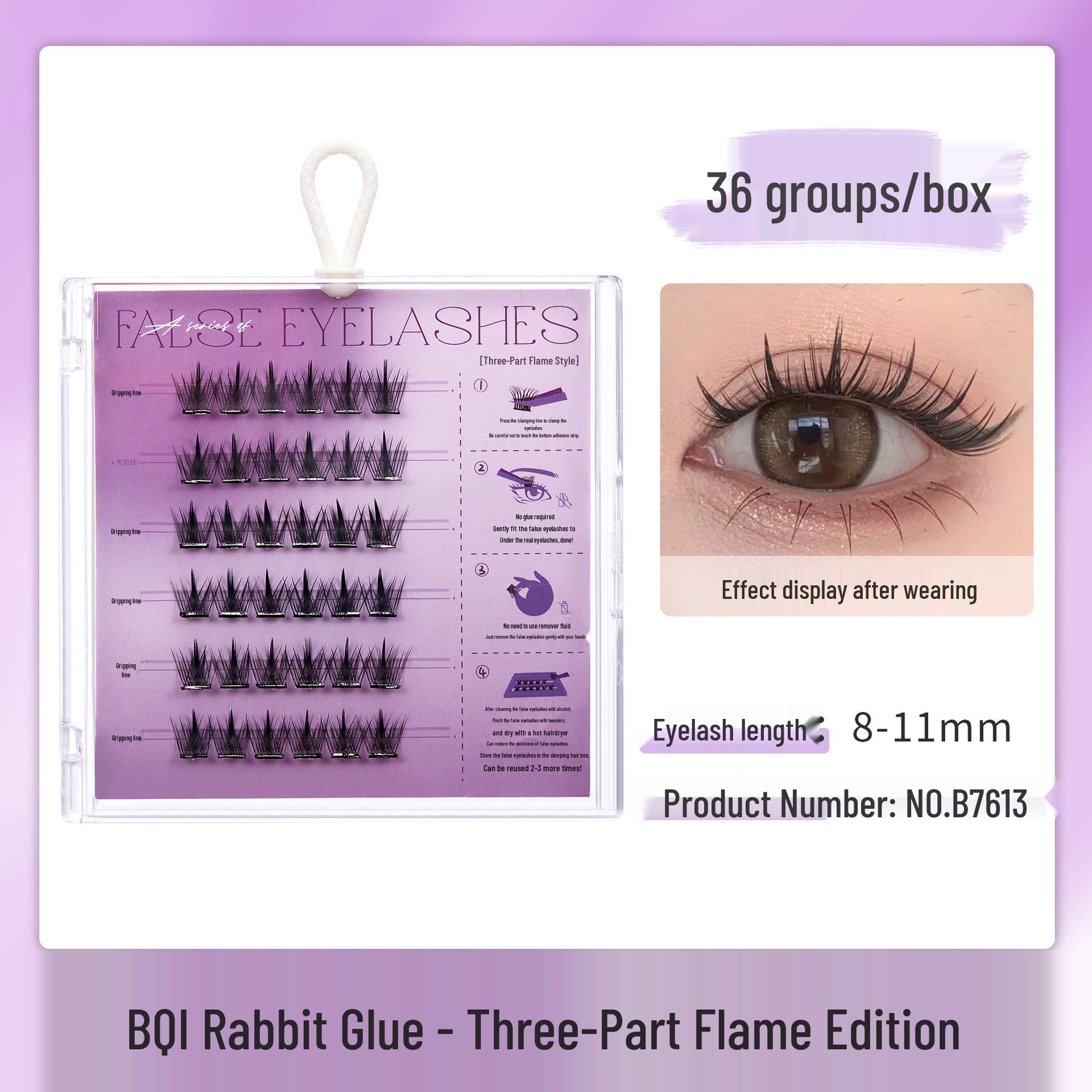 

BQI Natural Fishtail False Eyelashes: Cat-like, Pure Desire, Fine Band, No Glue Needed Single Box