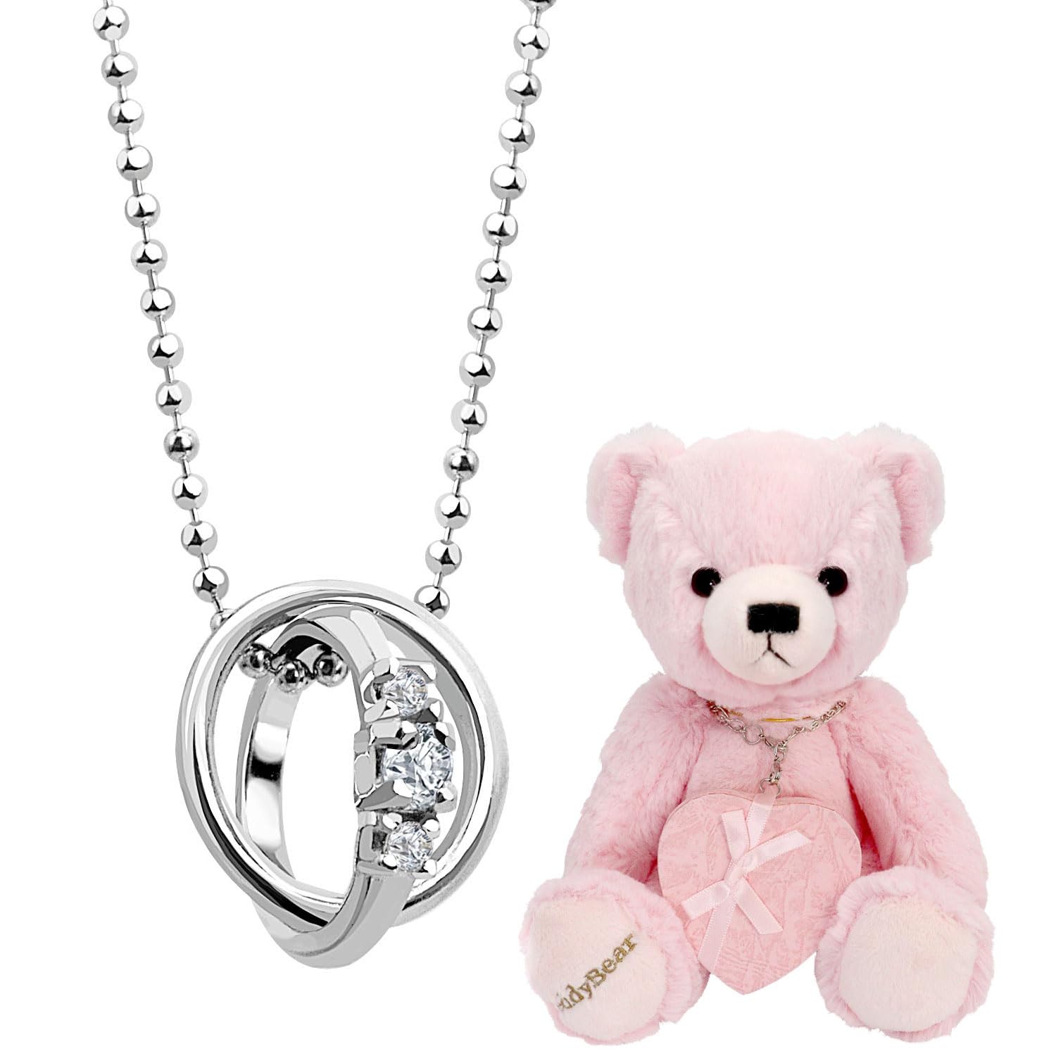 

Double Ring Top Necklace for Diamond x Teddy [Sears] Women, Birthstone, Silver, Pink, Bear, March, Aquamarine, dr-66-tdt-01-p03