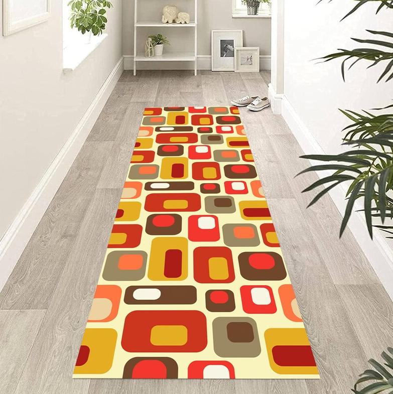 Geometric Abstract Runner Rugs Colorful Square Print Living Room Decor Long Mat Non-Slip Modern Indoor Home Art Decor Carpet