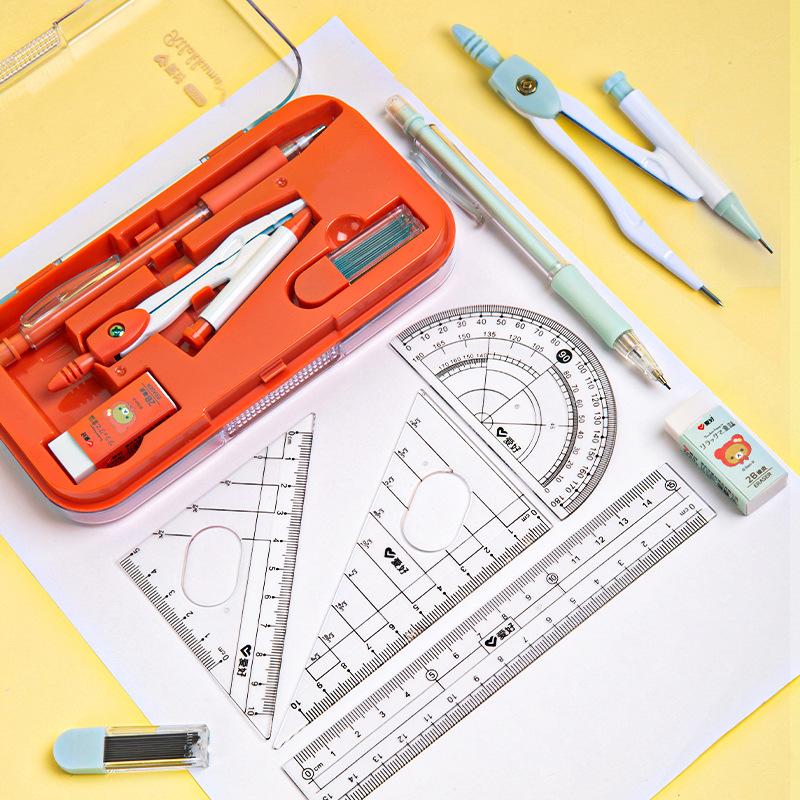 8-Piece Math Drawing Set,Drawing Tools,Including Compass,Ruler,Set Square,Protractor, Eraser,And Mechanical Pencil,Compass Set