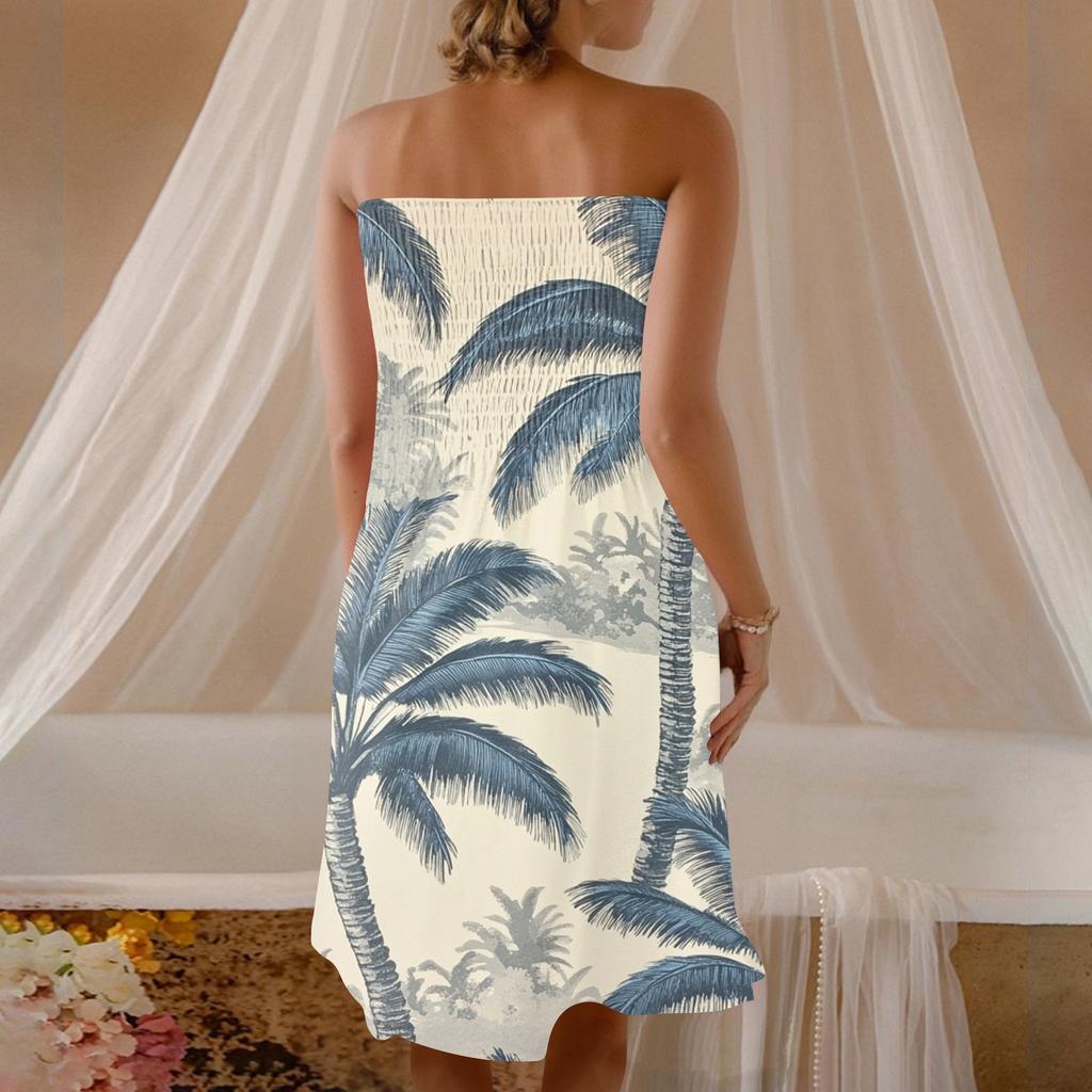 Damenmode Lässiges Bandeau-Druck Ärmelloses Kleid