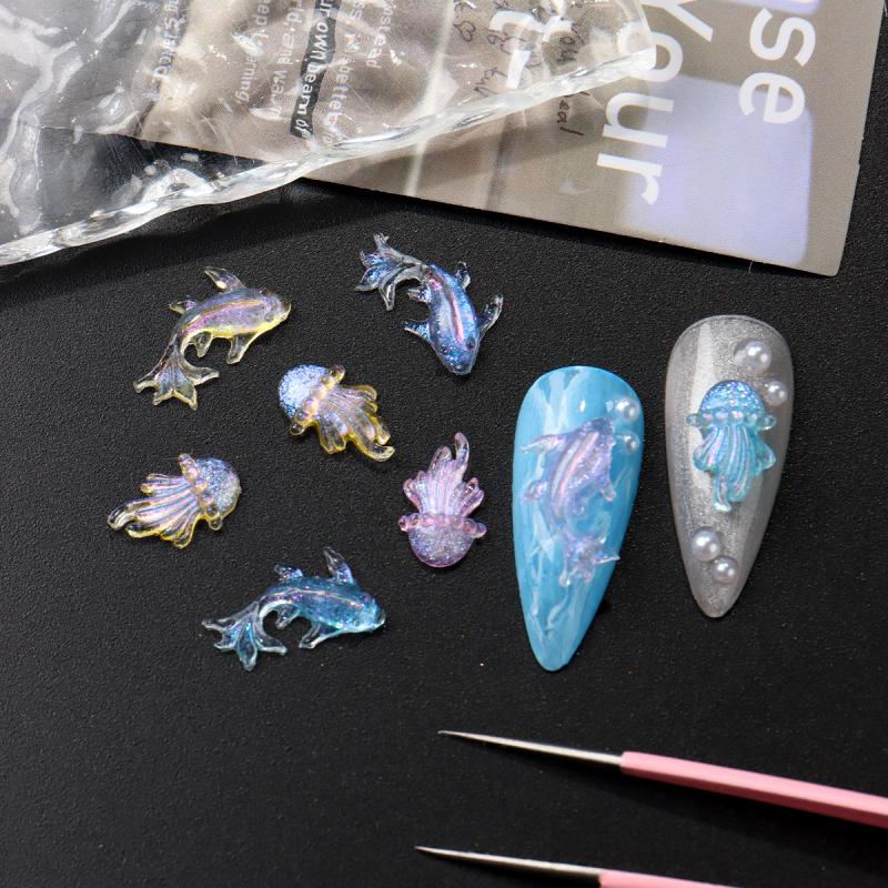 30/50/100ks Delfín Medúza Ozdoby na nehty Žralok Hvězdice Série Mořští živočichové Přívěsky na nehty DIY Nehtové doplňky