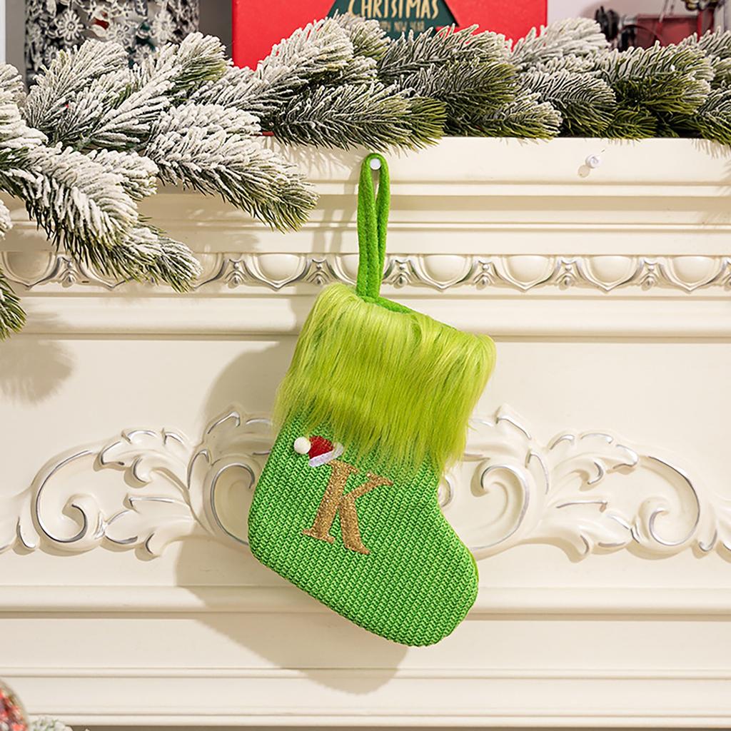 26 Letter Christmas Stockings Green, 8 Inch Christmas Stockings Suitable For Christmas Tree Fireplace Decorations