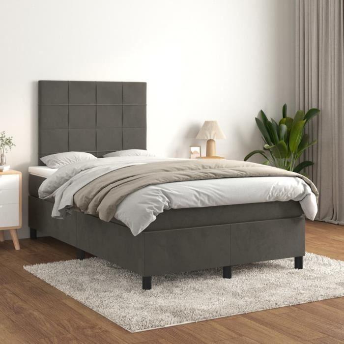3143014 vidaXL Lit à sommier tapissier et matelas Gris foncé 120x200cm Velours