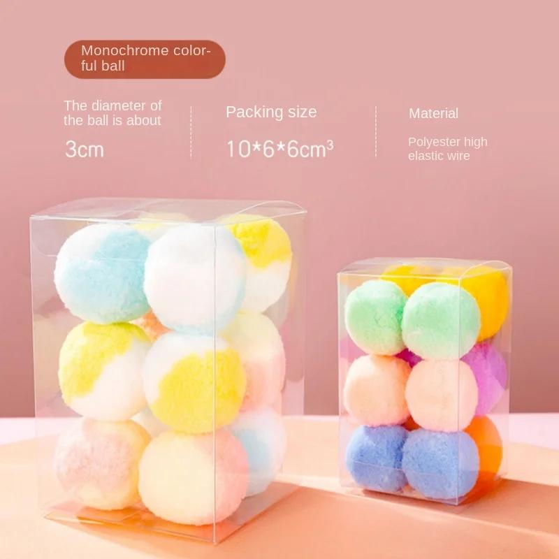 12PCS Stretch Plush Cat Toy Balls 3CM 5CM Bouncy Colorful Silent Interactive Pet Training Toys for Kittens