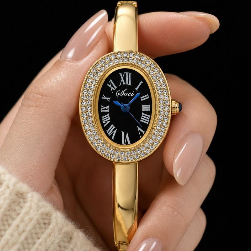 New Luxury Elegant Women' Bracelet Wrist Watch Classic Vintage Roman Numeral Rhinestones Quartz Watches for Ladies Montre Femme
