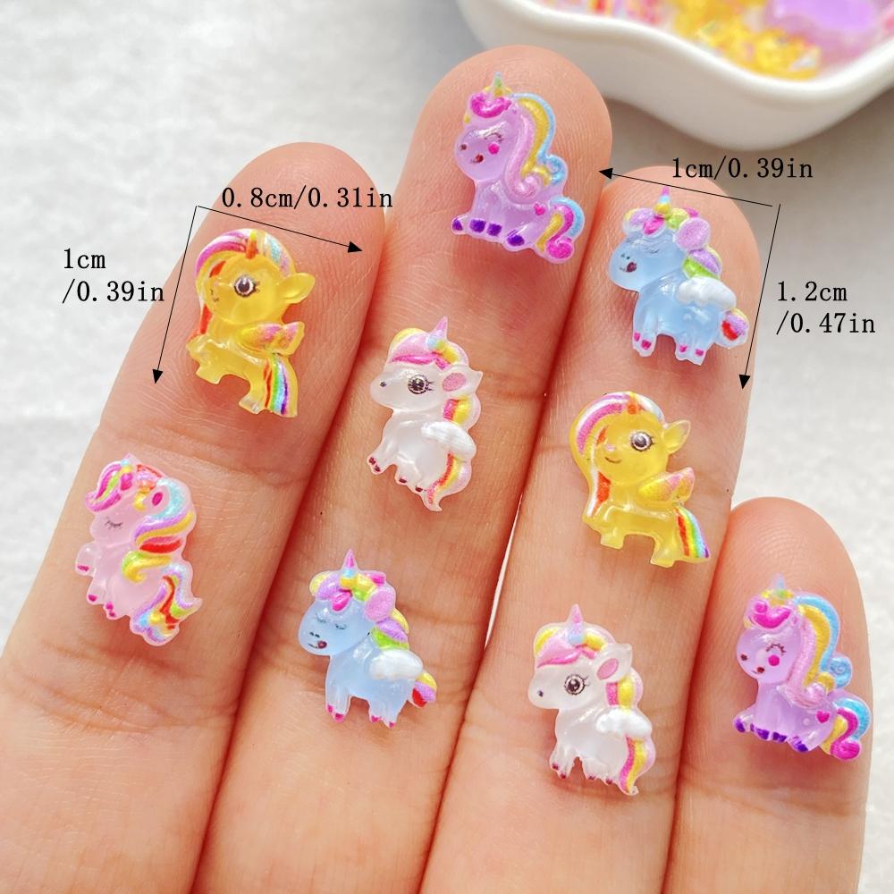 50Pcs Cute Resin Little Unicorn Pony Flat Back Ornament Jewelry Making Manicure Hairwear Accessorie