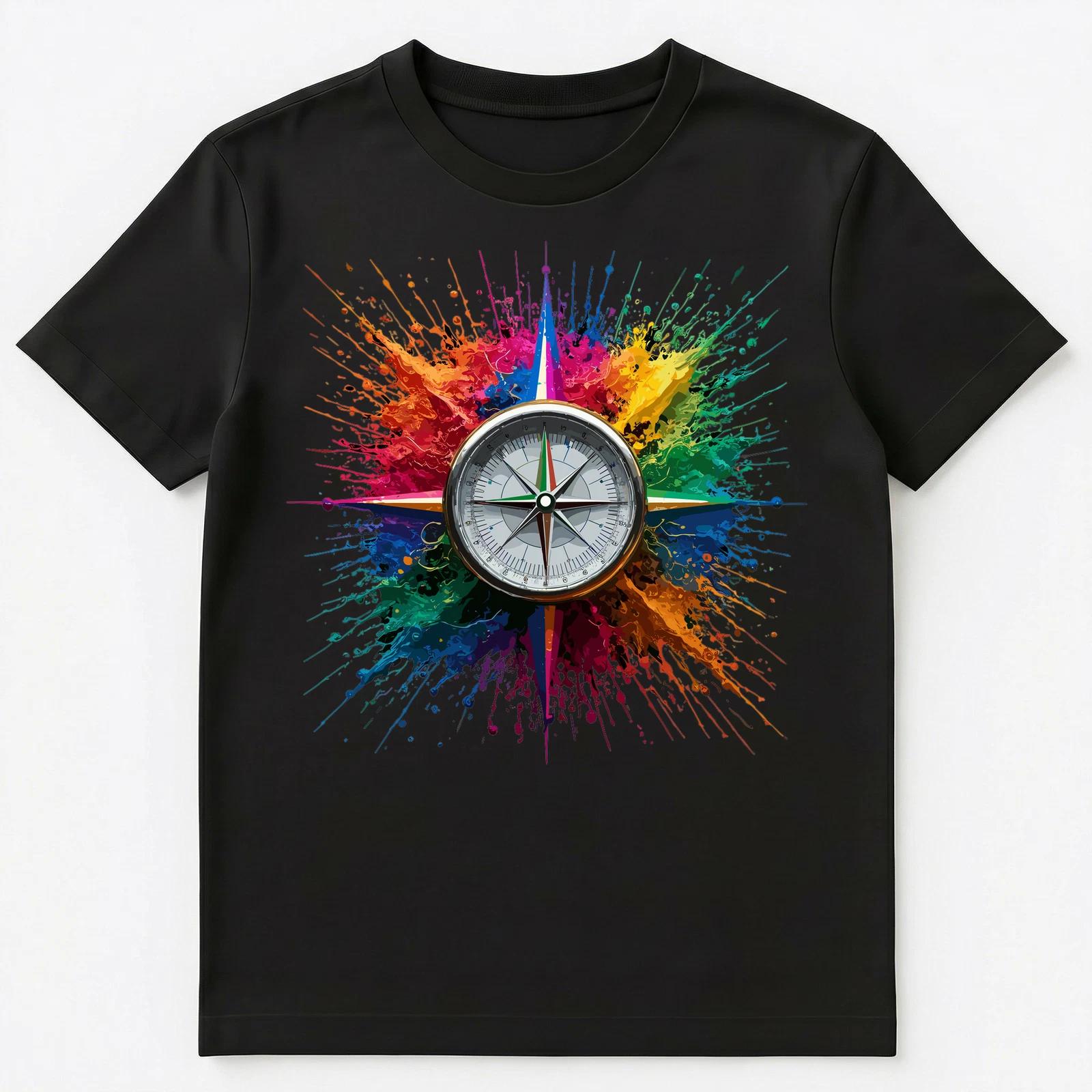 Colorful Paint Splash Compass Art Graphic Unisex T-Shirt 4XL