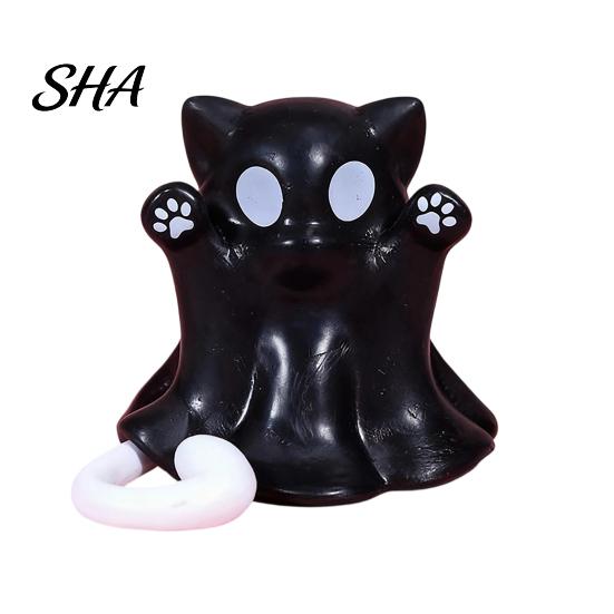 White Ghost Cat Ornament Figure, 3D Printed Decorative Ornament, Smooth Surface Figurine Mini Desktop Decoration Halloween Gift for Lovers Paw Print