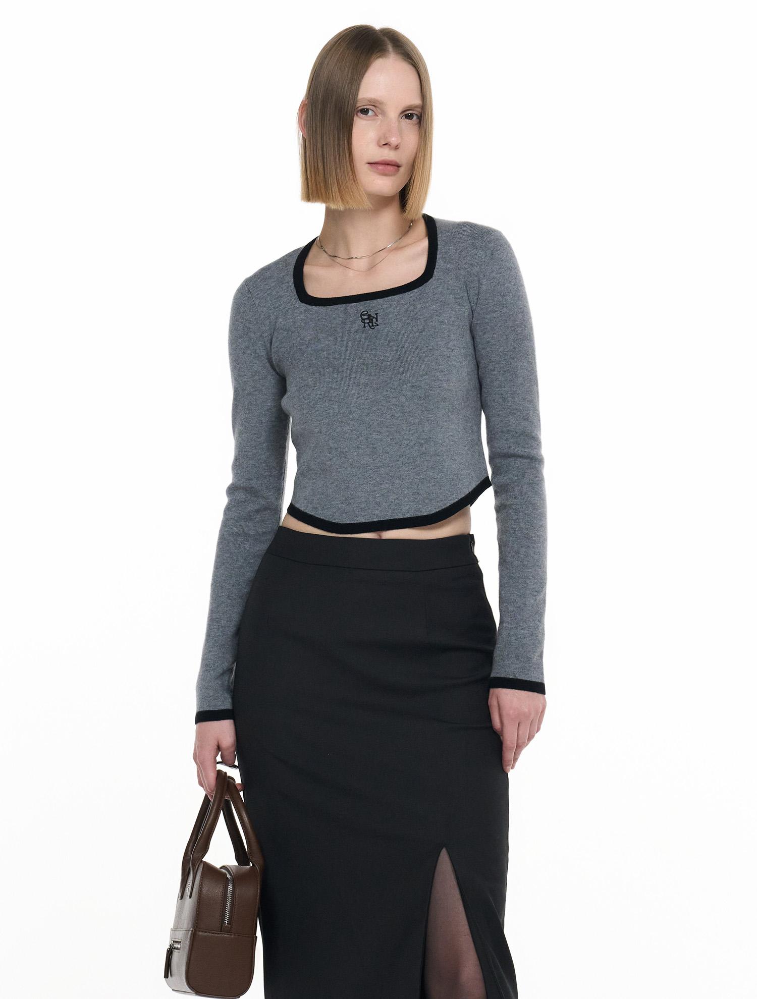 General Idea Superfine Wool Contrast Square Neck Pullover [Grey] / Wbd4L05551 Grey/S