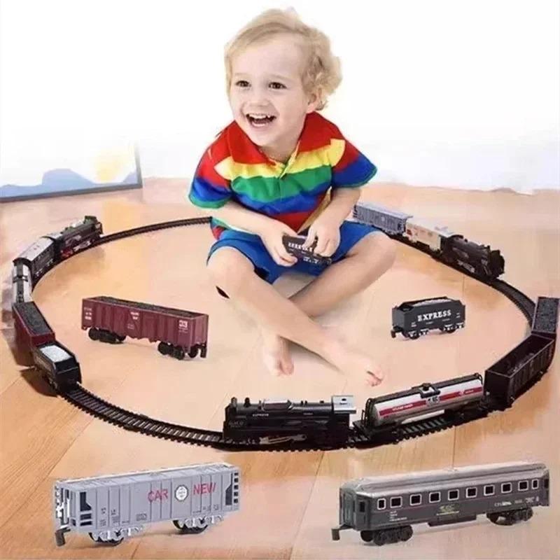 Electric Train Set with Lights Locomotive Train Model with Passenger Coach/Cargo Car & Tracks Birthday Christmas Gifts for Kids