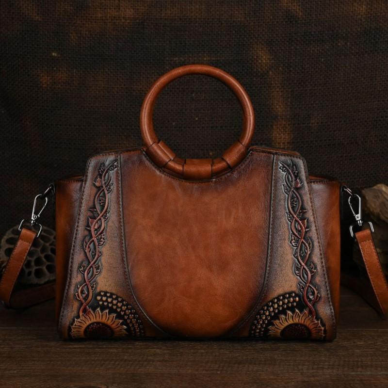 Johnature Vintage Embossed Exquisite Handbag Large Capacity Versatile Shoulder Crossbody Women's Bag