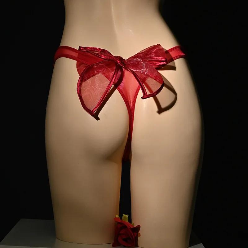 Men'S Sissy Maid Underwear Cute Bow Knot Jockstrap Sheer Pouch Underpants Lingerie Panties Porno Adult Shiny Bikini Thongs
