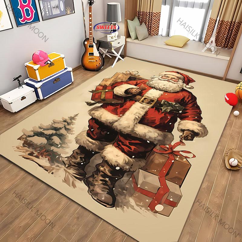 Christmas Vintage Poster Theme Carpet New Release! Rugged for Living Rooms Bedrooms, Office Areas,Durable Machines Washable Mats