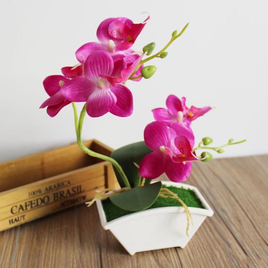 Butterfly Orchid Flower Home Office Decor with Flowerpot