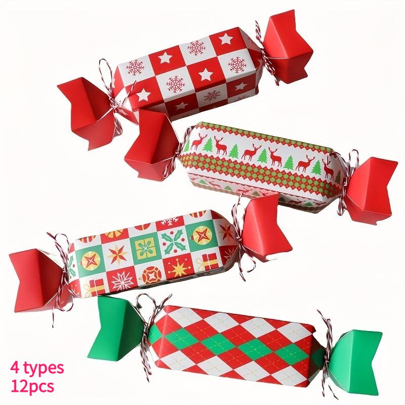 12pcs/set Christmas Candy Box Paper Packaging Bags Ribbons for Cookie Baking Candy Cracker Packaging Boxes Christmas Supplies