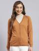 Womens Solid Brown V Neck Full Sleeve Cardigan