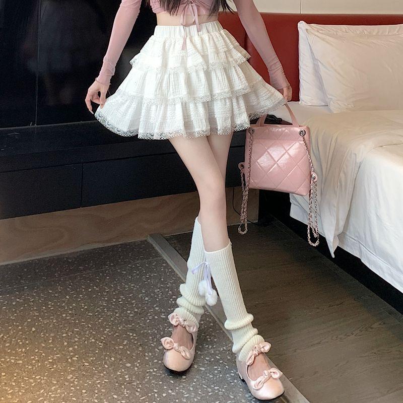 White French Lace Puffy Cake Skirt Female Summer New High Waist Slim Skirt Korean Fashion Design Casual A-line Skirts