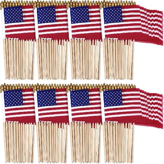 150 Pack Small American Flags on Stick 4 x 6 Inches Mini Us Flags Wooden Stick Handheld Patriotic Decorations for 4th of July Independence Day