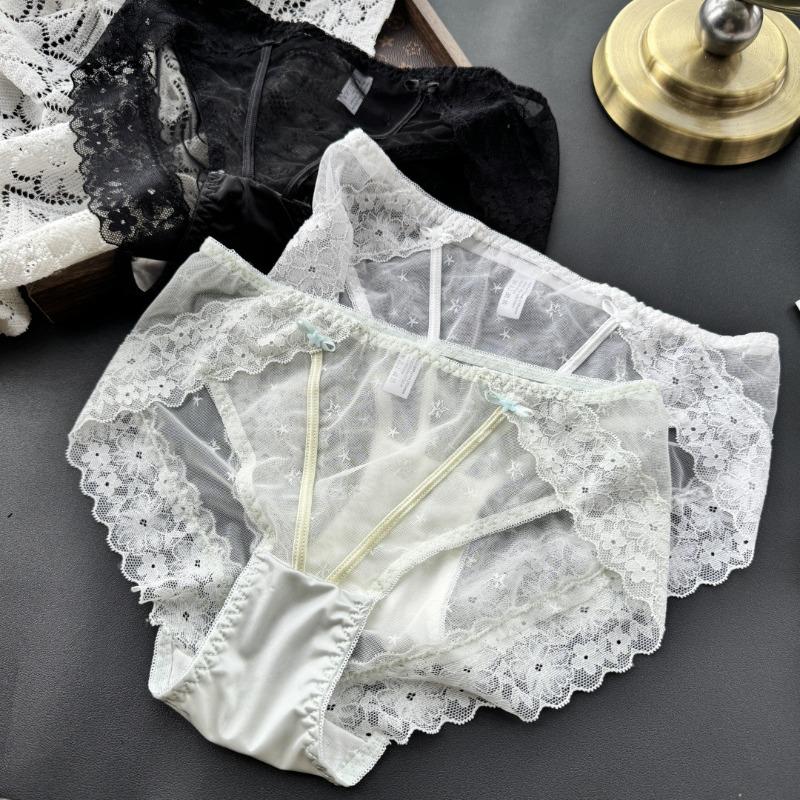 Ladies Spring and Summer Sexy High Slit Mesh Lace Panties