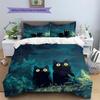 Black Cat at Night Pattern Bedding Quilt Set  Home Decoration  Gift (1 * duvet cover + 2 * pillowcase  without core)