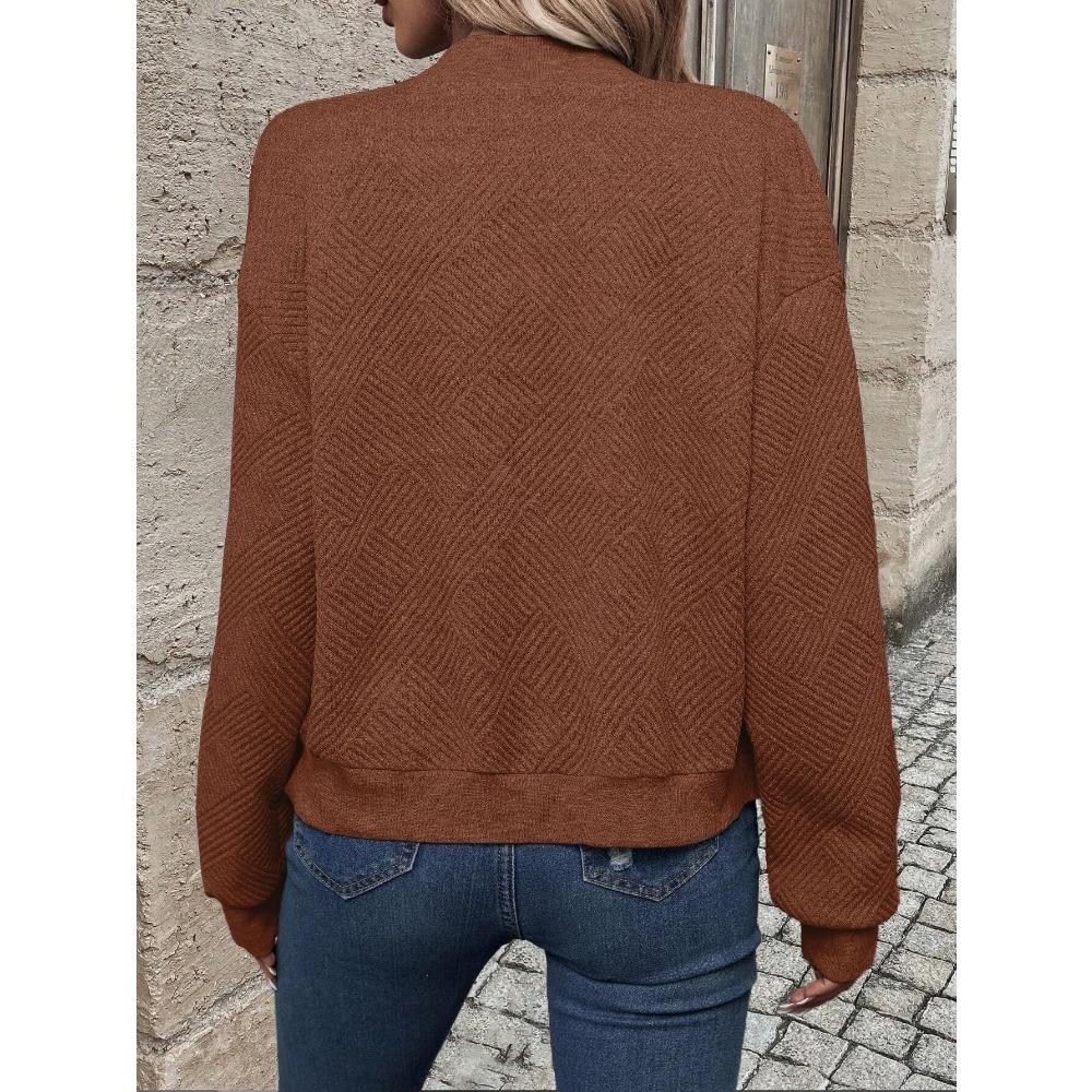 Spring and Autumn Women's New Fashion Checkered Zipper Round Neck Long Sleeve Coat for Women