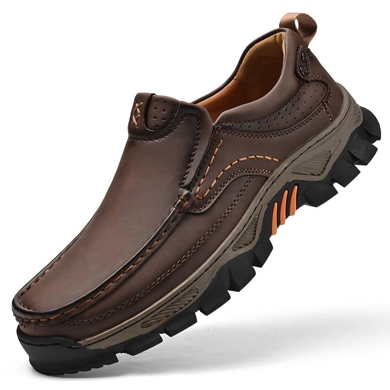 Men's Waterproof Slip On Faux Leather Hiking Shoes for Male Outdoor Non-Slip Walking Sneakers Casual Loafers Work Shoes Comfortable Short Boots