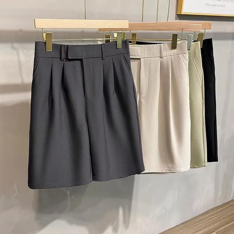 Новые эластичные укороченные брюки мужские шорты летние тонкие ледяной шелк свободные брюки повседневные прямые брюки L серый