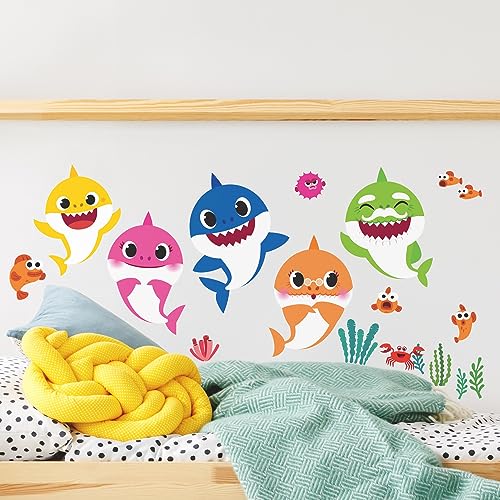 RoomMates - RMK4303SCS Baby Shark Peel-and-Stick Wall Decal | Kids Room Decor Blue Pink Yellow S