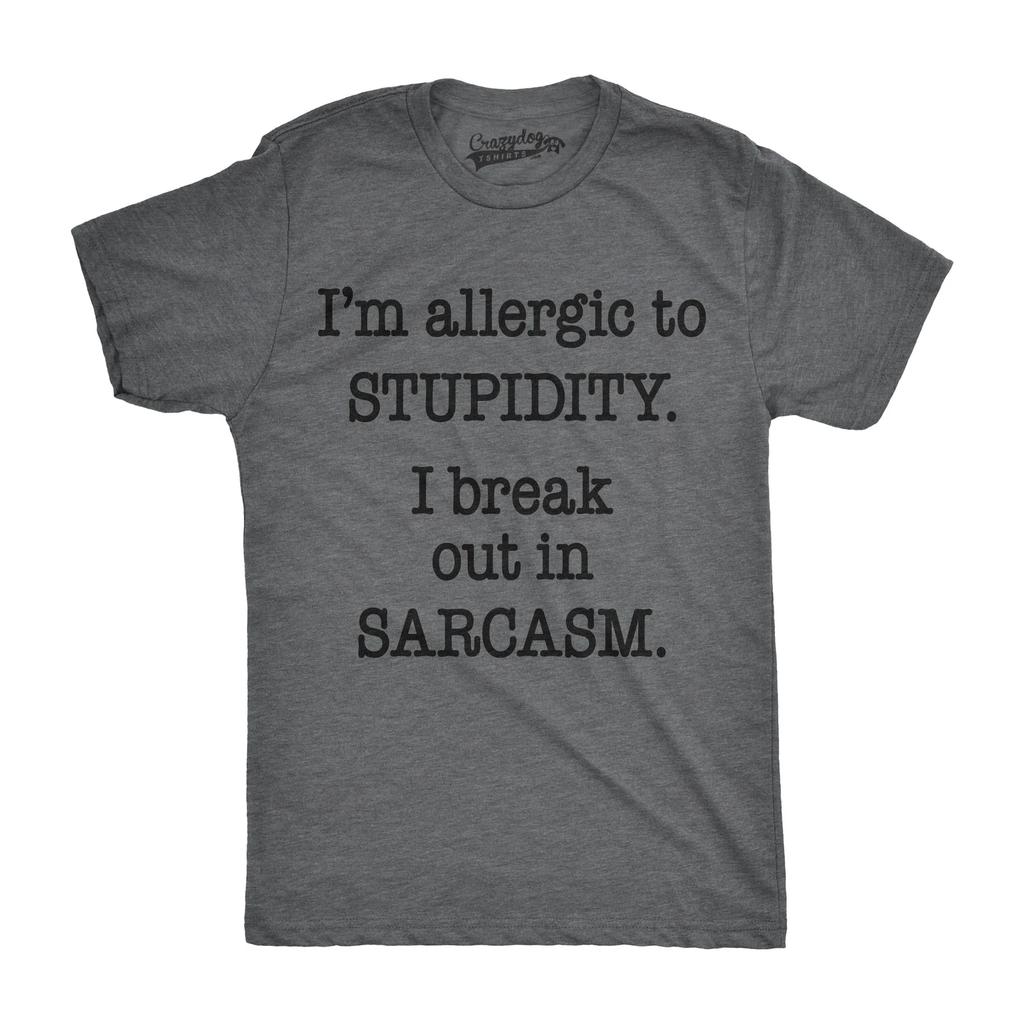 Mens Allergic to Stupidity Break Out In Sarcasm Funny Vintage Graphic Tee Guys