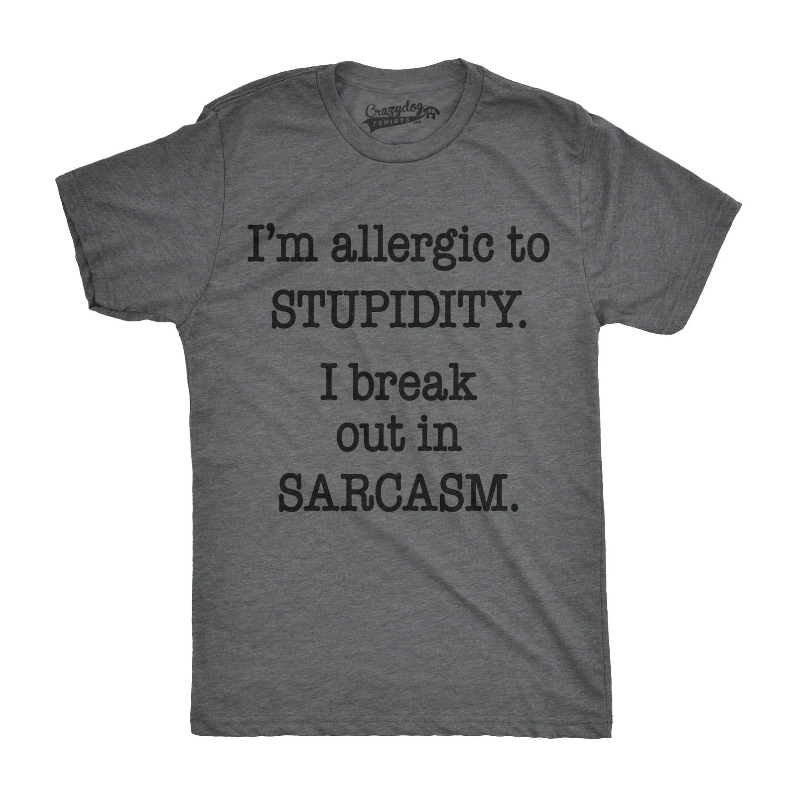 Mens Allergic to Stupidity Break Out In Sarcasm Funny Vintage Graphic Tee Guys XL