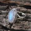 Rainbow Moonstone Gemstone Ring, Oval Ring, Christmas Valentine Gift, Boho Jewelry, 925 Silver Ring