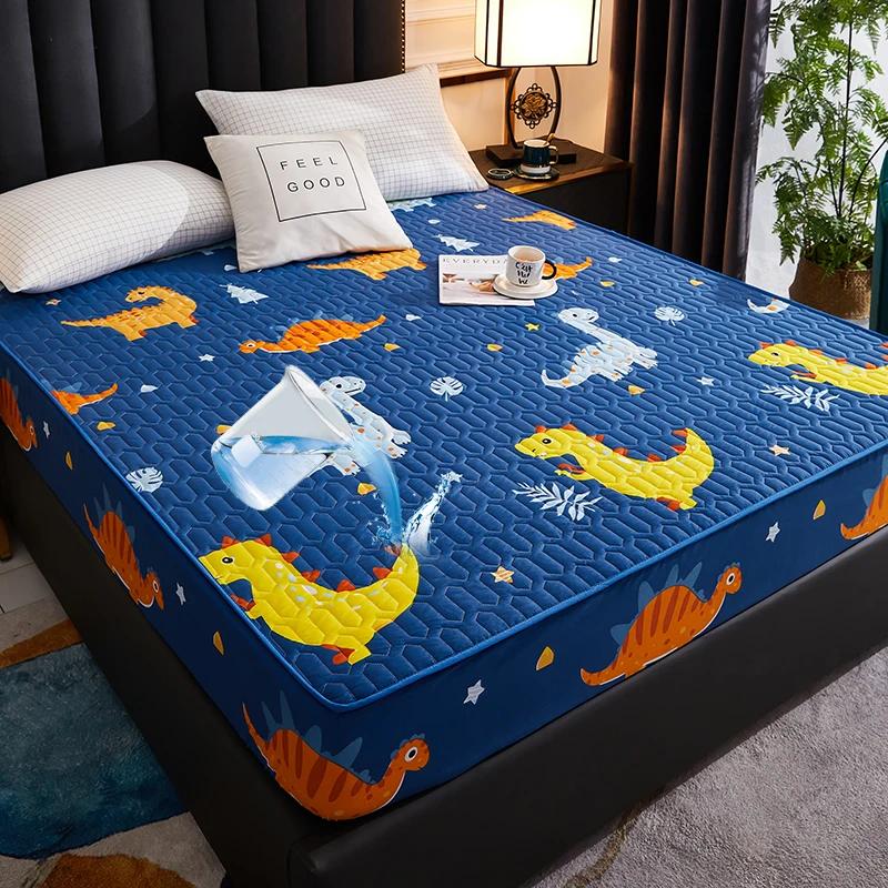 Wasserdichter, gesteppter Matratzenbezug für Kinder, Bettlaken mit Cartoon-Dinosaurier-Aufdruck, 160 x 200 cm, Einzel-/Doppel-/Queensize-/Kingsize-Bettbezug, 180 x 200