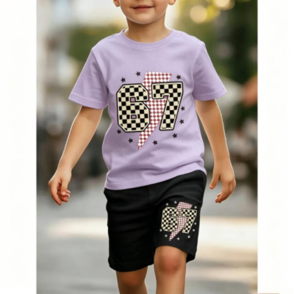 Funny 67 Printed 11 Colors Kids T-shirt and Shorts 2 Piece Set Summer Home Outdoor Casual Outfit for Boy and Girl's T-shirt Sports Set