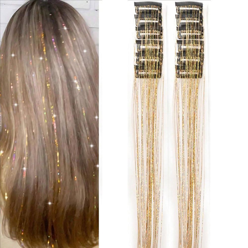 

12 шт. 20 дюймов Наращивание волос на заколках Блестящая сказочная мишура для волос Набор мишуры для волос Аксессуары для волос 03