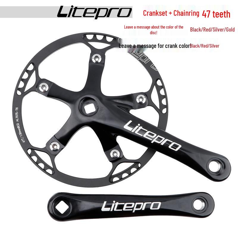 Litepro Folding Bike Crankset with Round Chainrings: 45T, 47T, 53T, 56T, 58T - Square Hole Design