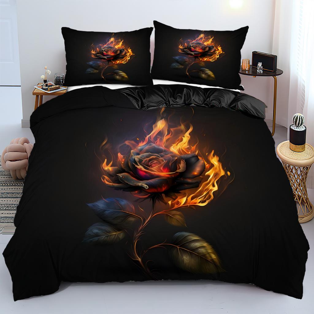 Burning Rose Pattern Printed Quilt Cover Artistic Style Soft Comfortable Bedding Set Luxury Home Textiles Duvet Cover Pillowcase