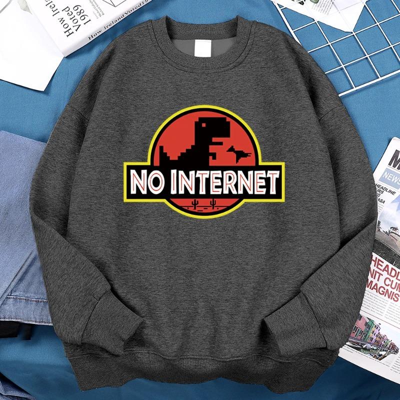 Kein Internet Lustiger Kleiner Dinosaurier Hoodie Herren Herbst Fleece Sportbekleidung Bequemer Persönlichkeits-Hoodie Locker Fleece-Kleidung Pullover & Lange Ärmel Herren