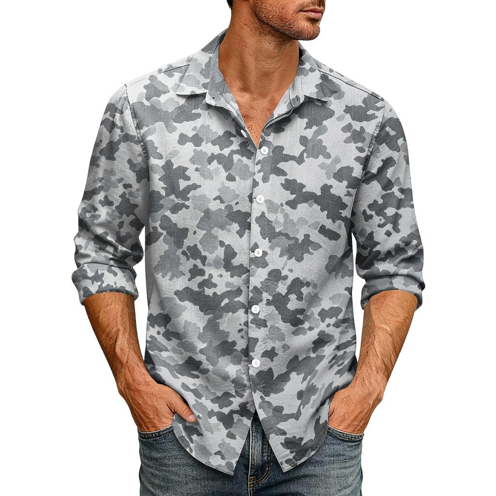 Men's Loose Fit Long Sleeve Shirt Casual Button Down Shirt with Classic Collar for Outdoor Daily Wear Breathable Fabric Suitable for Spring Autumn