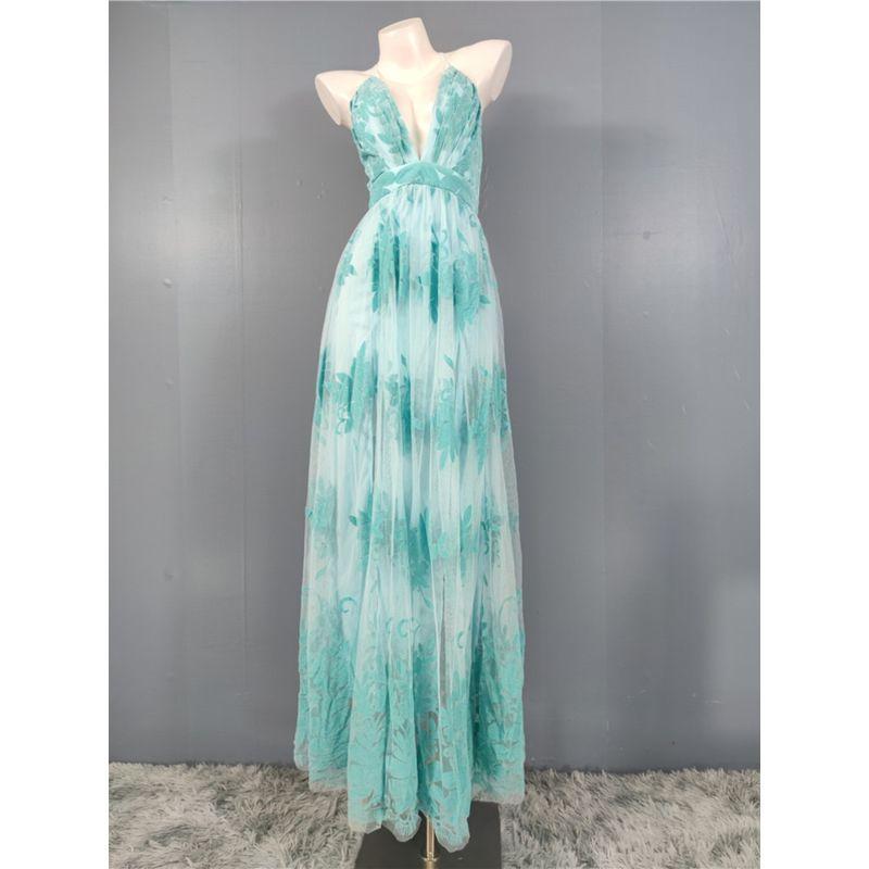 Export Stylish New Arrival Classy Mesh Flocking Sexy Deep V Ladies Host Banquet Party Dress Dress