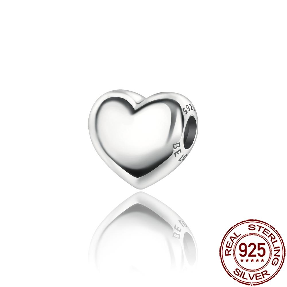 New Charms 925 Silver Colorful Shine Heart Shaped Charm Beads Fit Snake Chain Bracelet Necklace Women DIY Jewelry