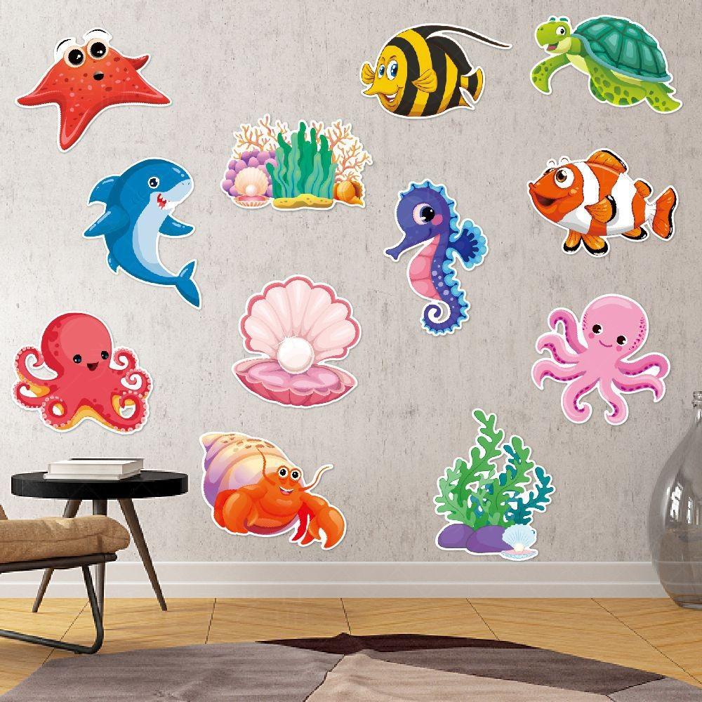 Kid Party Birthday Ocean Theme Wall Stickers With Starfish Turtles Sharks Design