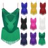 Womens Dance Leotard Ruched Mesh Drapes Glittery Rhinestones Adjustable Straps Cutout Fringe Bodysuit Performance Wear