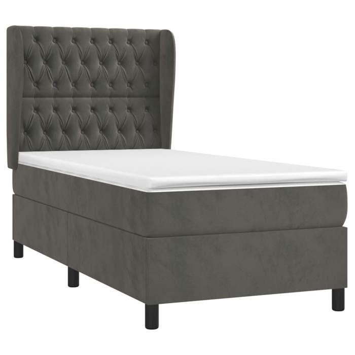 Maison Exclusive - Sommier à lattes de lit et matelas Gris foncé 90x190 cm Velours