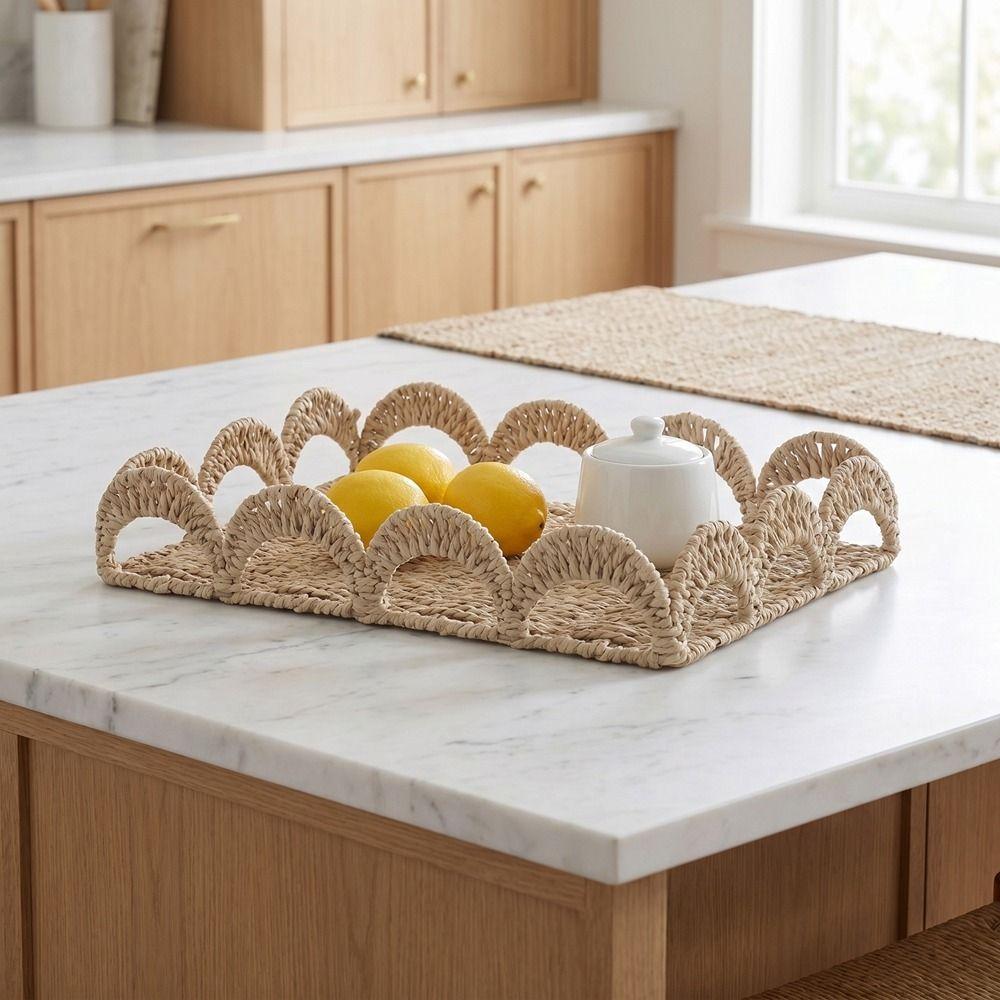 Rectangular Handwoven Storage Basket Handmade Fruit Basket Paper Rope Storage Basket Kitchen