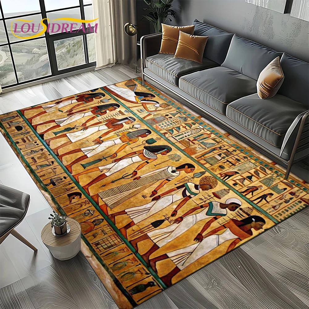 2025 Antikes Ägypten Hieroglyphen Mythologie Wandmalerei Teppich für Wohnzimmer Schlafzimmer Sofadekoration,Rutschfeste Bodenmatte