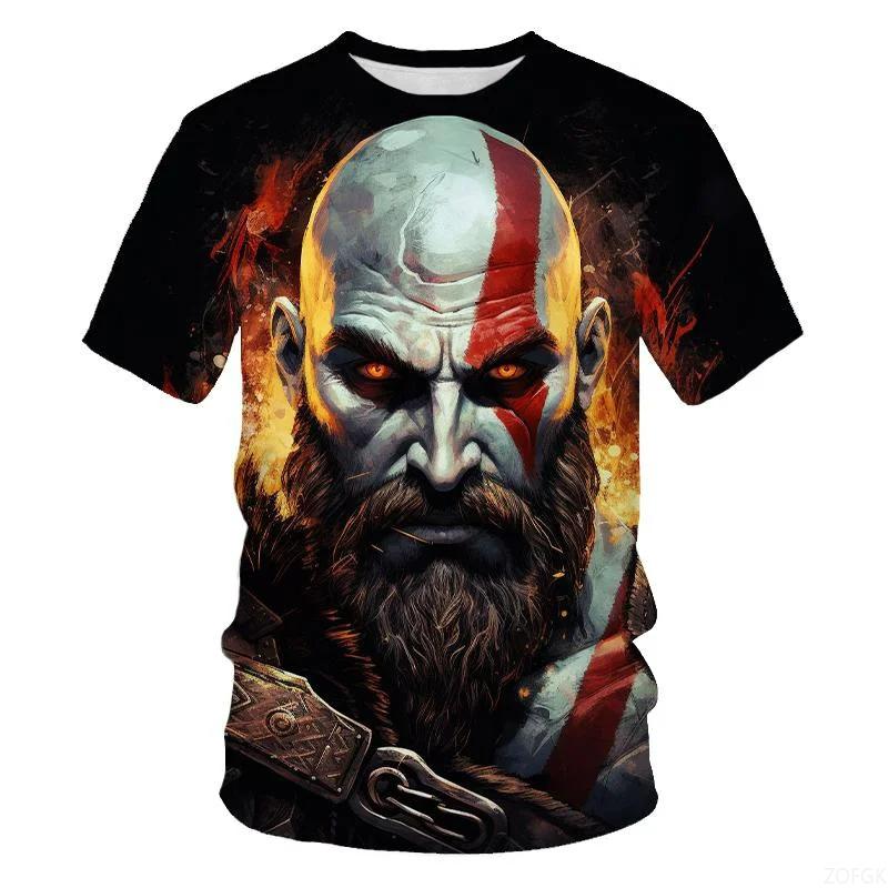 Men's Fashion Game Character 3D Printed T-shirt Hip Hop Trend Harajuku Street Wear Round Neck Short Sleeve God of War Summer